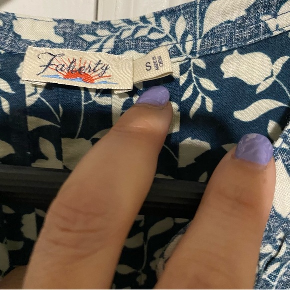 Faherty Gemina Dress Washed Floral Linen Pintuck Mini Pockets Short Sleeves S - Picture 3 of 15